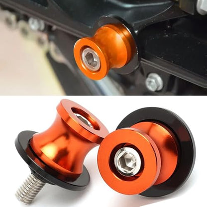 Universal DUKE Spools M10 *1.25 + M10*1.5-2pcs 10mm Swing arm Sliders Spools for Duke 125 200 390 RC125 RC390 FZR 1000/600R/400 Z750 ER-6F ER-6N Versys 1000 (Orange) - color: Aluminum orange