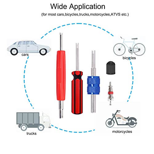 64PCS Tire Valve Stem Removal Tool Kit - 40PCS Tire Valve Cores, 20PCS Valve Stem Caps, 4-Way Valve Tool, Single and Dual Heads Valve Core Remover Tire Repair Tool - size: 64PCS