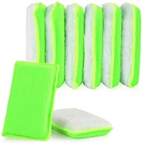 Mudder 8 Pcs Car Interior Scrubbing Sponge 5'' x 3'' Fiber Car Wax Applicator pad Household Cleaning Sponges for Leather Seat Couch Cleaning (Green White) - color: Green White