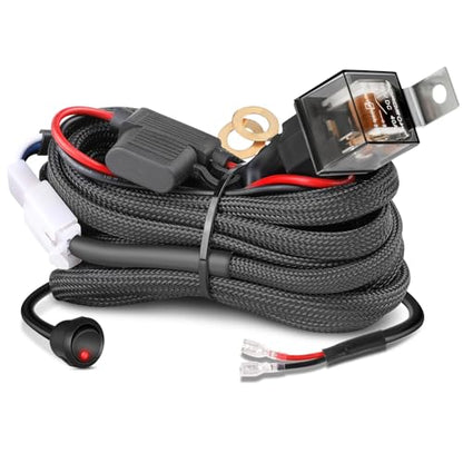 Wiring Harness Kit 12AWG 1 Lead, Nirider 12V Heavy Duty Rocker Switch Relay Fuse Nylon Wiring Harness for LED Light Bars Fog Lights Work Lights Driving Offroad LED Pods Wire Kit for Truck UTV ATV Car