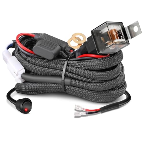 Wiring Harness Kit 12AWG 1 Lead, Nirider 12V Heavy Duty Rocker Switch Relay Fuse Nylon Wiring Harness for LED Light Bars Fog Lights Work Lights Driving Offroad LED Pods Wire Kit for Truck UTV ATV Car
