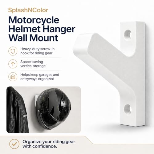Motorcycle Helmet Hanger Wall Mount – Heavy Duty Screw-in Hook for Riding Gear | Space-Saving Vertical Storage Rack | Keeps Garage and Entryway Organized | Fits Full Face