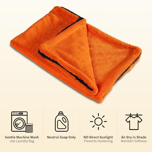 SGCB 24"x36" Car Drying Towel, 1200GSM Microfiber Towel for Cars, Twisted-Loop Drying Towel Car Detailing, Double Sided Super Absorbent, No Water Spots, Label-Free Design Car Towel