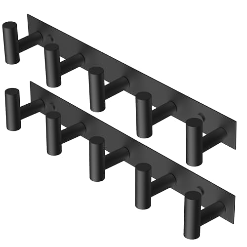 PMMASTO Coat Rack Wall Mounted, 5 "T Shaped Wall Hooks for Hanging, Heavy Duty Stainless Steel Coat Hook Rail for Hat Towel Robes in Bathroom Kitchen Mudroom Entryway (Black, 2 Pack) - color: Black, size: 5 "T" Hooks, 2PACK