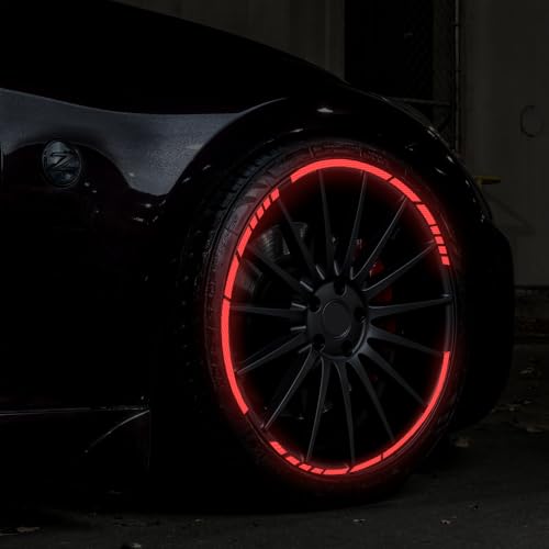 12PCS Reflective Car Wheel Stickers, Night Safety Warning Bicycle Stickers, Anti-Scratch Reflective Rim Decals for Car Motorcycle Cycling Bike (Red) - color: Red