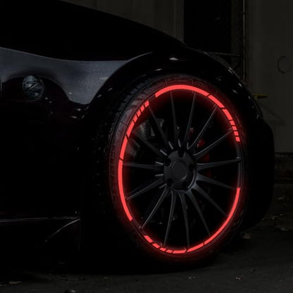 12PCS Reflective Car Wheel Stickers, Night Safety Warning Bicycle Stickers, Anti-Scratch Reflective Rim Decals for Car Motorcycle Cycling Bike (Red) - color: Red