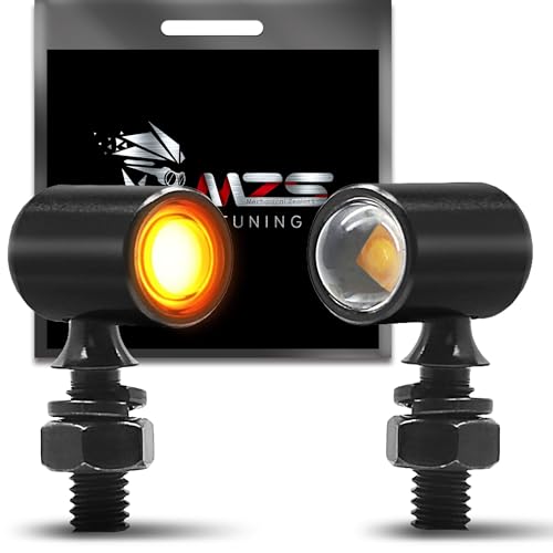 MZS Universal Motorcycle Rear LED Turn Signals, 6/8/10mm Hole Fit, Amber Mini Blinkers, 12V DC Compatible - color: Amber-New, size: Mini Size Rear
