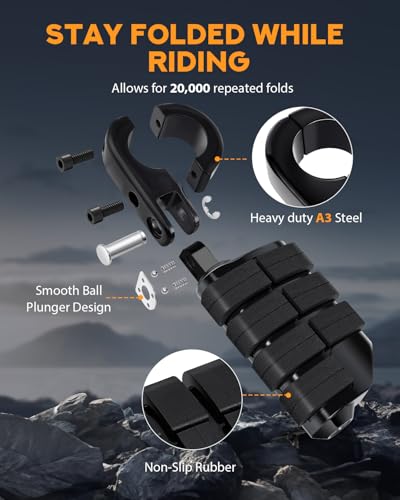 PBYMT Highway Pegs, P-Clamp A3 Steel Highway Footpegs Footrest Fit For 1.25''(32mm) Crash Bars Compatible with Harley Davidson Touring Black - color: Black