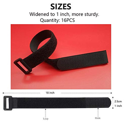 Cable Straps 1 Inch Wide, 18 Inch Cinch Straps 16 Pack - Hook and Loop Straps, Adjustable Fastening Straps, Multipurpose Cable Ties - size: 1'' x 18 ''- 16pcs