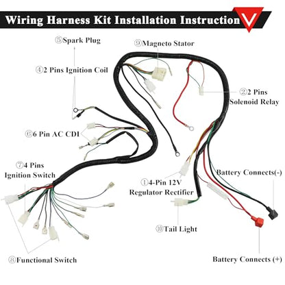PRO BAT ATV Electric AC Wiring Harness Kit with Full Copper Wire for 150CC 200CC 250CC 300CC Engine Go Kart ATV Pit Dirt Quad Bike Lifan Loncin Zongshen YX - style: A Orange Ignition Coil+Silver Rectifier