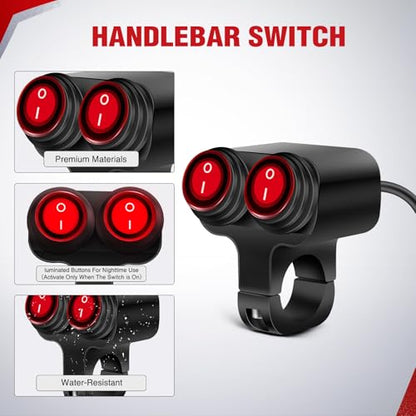 Nilight Motorcycle Handlebar Switch Plug and Play 12V ATV Light Switches Dual Push Button Waterproof ON Off for UTV Driving Lights Fits 22mm Handlebars - color: Motorcycle Handlebar Switch-Dual Control