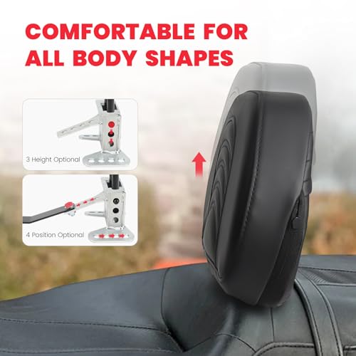 1997-2025 Adjustable Rider Driver Backrest compatible with Harley Davidson Touring Street Glide Road Glide Road KING Electra Ultra Limited W/Mounting Bracket - size: Driver Backrest 2