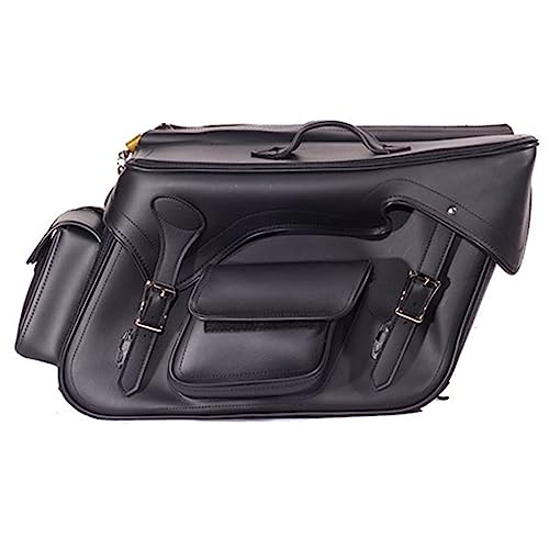 Dream Apparel Faux Leather Motorcycle Saddle Bags Throw Over Saddlebags, PVC Motorcycle Side Bags for Honda Shadow Softail Dyna V-star (Black, No Studs) - color: Black 55L No Studs