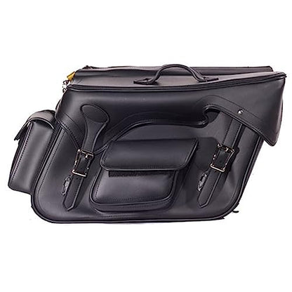 Dream Apparel Faux Leather Motorcycle Saddle Bags Throw Over Saddlebags, PVC Motorcycle Side Bags for Honda Shadow Softail Dyna V-star (Black, No Studs) - color: Black 55L No Studs