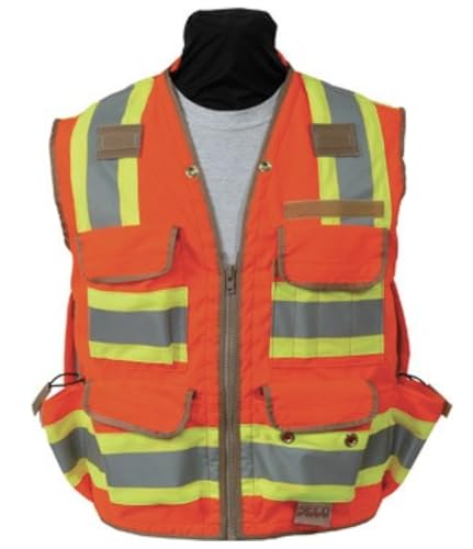 SECO 8265 Series ANSI/ISEA Class 2 High Visibility Safety Vest, Orange, 3M Reflective Stripes, YKK Zipper, Multiple Pockets - size: X-Large