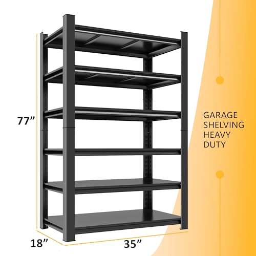36" W*18" D 6-Tier Garage Storage Shelves, Metal Shelving Unit Heavy Duty Adjustable, 3000lbs Capacity, Utility Storage Rack Organizer for Garage, Basement, Pantry & Warehouse, Black, 77" H - size: 6 Tier 77" H x 35" W x 18" D