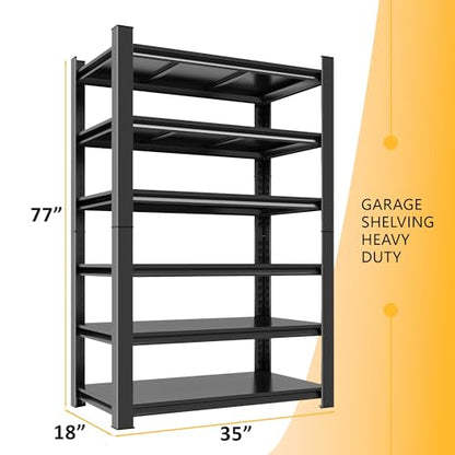 36" W*18" D 6-Tier Garage Storage Shelves, Metal Shelving Unit Heavy Duty Adjustable, 3000lbs Capacity, Utility Storage Rack Organizer for Garage, Basement, Pantry & Warehouse, Black, 77" H - size: 6 Tier 77" H x 35" W x 18" D