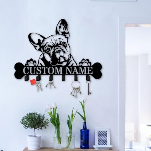 Custom French Bulldog Wall Hanger with Hooks, Bulldog Key Holder for Wall, Metal Rack for Coats, Keys, and Leashes (French Bulldog Key Holder) - color: French Bulldog Key Holder