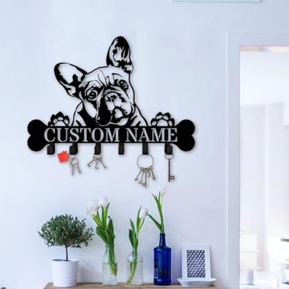 Custom French Bulldog Wall Hanger with Hooks, Bulldog Key Holder for Wall, Metal Rack for Coats, Keys, and Leashes (French Bulldog Key Holder) - color: French Bulldog Key Holder