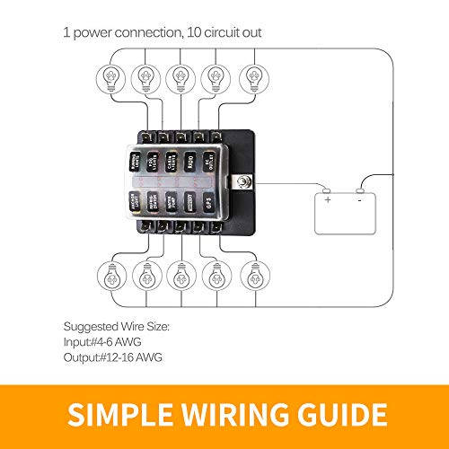 BUNKER INDUST 10-Way Fuse Box Blade Fuse Block Holder with LED Indicator for Blown Fuse Waterpoof Protection Cover for Car Boat Marine Automotive,Include 20Pcs Blade Fuses and 1Pcs DIY Sticker - color: 1Pcs 10-Way Blade Fuse Box