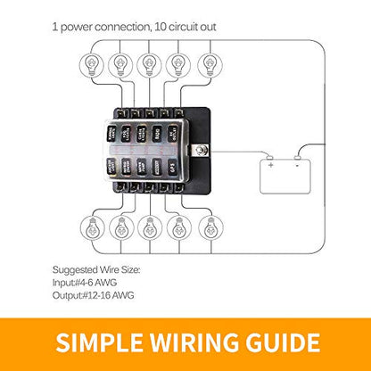 BUNKER INDUST 10-Way Fuse Box Blade Fuse Block Holder with LED Indicator for Blown Fuse Waterpoof Protection Cover for Car Boat Marine Automotive,Include 20Pcs Blade Fuses and 1Pcs DIY Sticker - color: 1Pcs 10-Way Blade Fuse Box