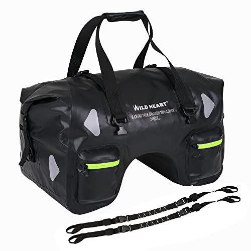 WILD HEART Dry Motorcycle Tail bag 70L/50L With Rope Straps and Inner Pocket Waterproof PVC 500D for Travel,Motorcycle and so on - color: Black, size: 70L