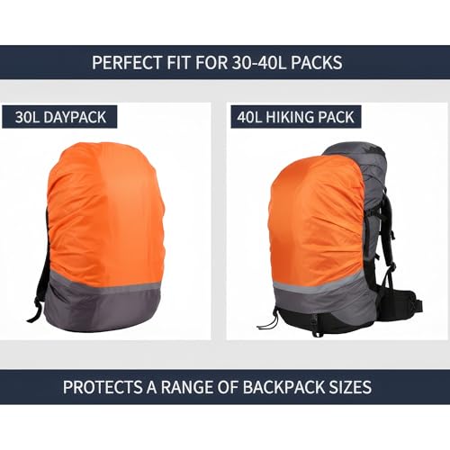 Backpack Rain Cover - Waterproof with Night Reflective, Fits 30-40L Hiking Packs for Camping & Outdoor Travel