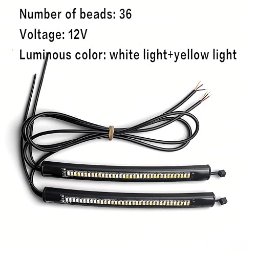 4.8 Inch Motorcycle Dual Color LED Light Strip, 36LED DRL Daytime Running Light & Amber Turn Signal Light, 3M Adhesive Waterproof Shockproof Universal Motorcycle Front Auxiliary Lamp