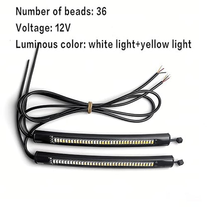 4.8 Inch Motorcycle Dual Color LED Light Strip, 36LED DRL Daytime Running Light & Amber Turn Signal Light, 3M Adhesive Waterproof Shockproof Universal Motorcycle Front Auxiliary Lamp