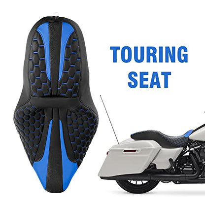C.C. RIDER 2-up Motorcycle Seat Driver Passenger Touring Seat for Harley Davison Electra Glide Classic Street Glide Road Glide 2009-2023 - color: Seat-Blue Stitching