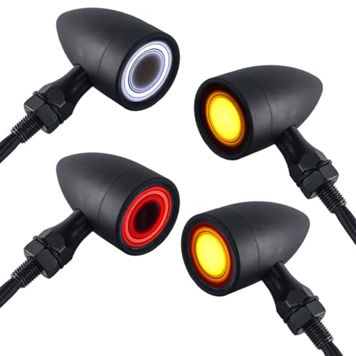Motorcycle Bullet Turn Signals LED Front Rear Lights 4 PCS, 40 LEDs Retro Switchback Running Turn Brake Light Blinkers Universal Fit Harley Dyna Chopper Bobber Suzuki Yamaha Honda -Black - color: 2052-4PCS- BK