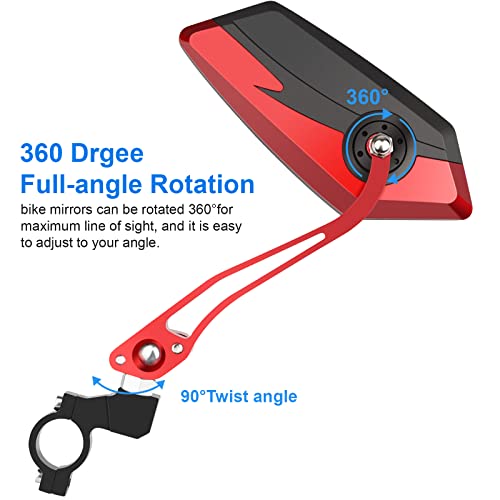 Diyife Bike Mirror 2 PCS, [New Version] HD Wide Angle Large Handlebar Rearview Mirror, Blast-Resistant 360°Adjustable Bicycle Rear View Mirrors Accessories for Mountain Road Bike Moto（Red） - size: 2 PCS-Red