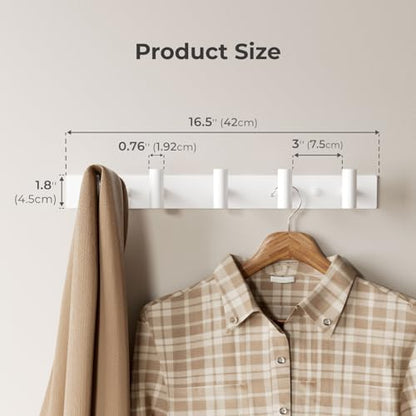 GWAAZXGZ White Wall Mounted Coat Rack – 5 T-Shaped Pegs for Hats, Bags & Towels, Heavy-Duty Metal Rail for Entryway, Bathroom, Closet, Bedroom (1 Pack) - color: White