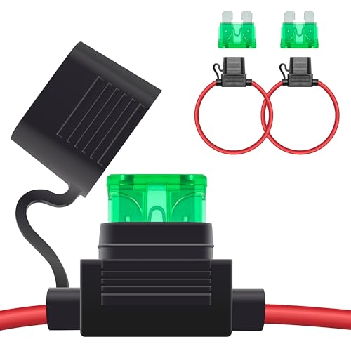 ecocstm 2 PCS Inline Fuse Holders 12V, 12 AWG Car Gauge Inline Fuses, Waterproof Fuse Holder with 30A ATC/ATO Standard Blade Fuses for Automotive, Marine, Golf Cart Lighting, Electrical Circuits - size: 2 PCS 12AWG