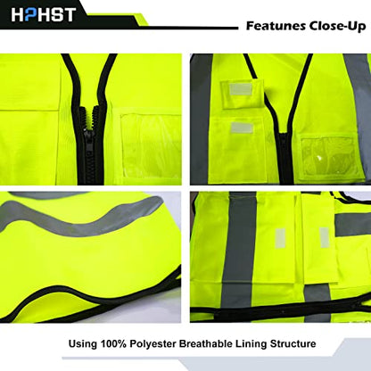 5 Pockets High Visibility Reflective Safety Vest,Zipper Front, Meets ANSI/ISEA Standards - color: Yellow, size: X-Large