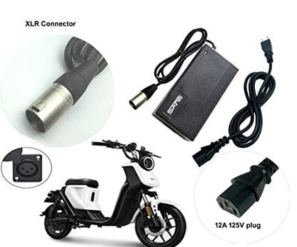 Syvrac Smart Charger with an Microphone XLR Head for 48V Li-ion Battery Used in E-Bikes and E-Scooters, and it Comes with a 54.6V 2A Power Adapter and an XLR Connector