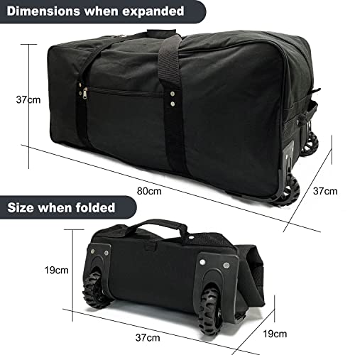 Extra large Foldable Duffle Bag with Bearing Wheels - 29"32"34"36"Heavy-Duty Water-Resistant Travel Duffel for Camping, Moving & Storage Black 600D Oxford - style: 32in