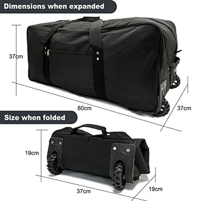 Extra large Foldable Duffle Bag with Bearing Wheels - 29"32"34"36"Heavy-Duty Water-Resistant Travel Duffel for Camping, Moving & Storage Black 600D Oxford - style: 32in