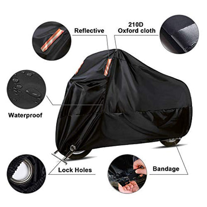 WinPower Outdoor Waterproof Motorcycle Cover All Weather Protection Winter Snow Universal Motorbike Bike Vehicle Cover, 116 x 43 x 55 inch,4XL - size: 4xl(116 x 43 x 55 inches)