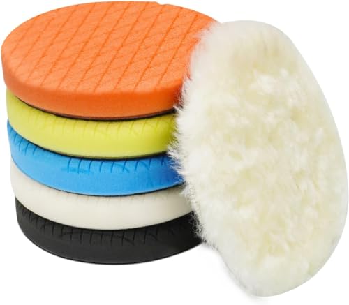 Autolock 5" Buffing Polishing Pads, 6Pcs 5.6inch 140mm Face for 5 Inch Backing Plate Compound Buffing Sponge and Woolen Pads Cutting Polishing Pad Kit for Car Buffer Polisher, Polishing and Waxing - size: 5.5 Inch