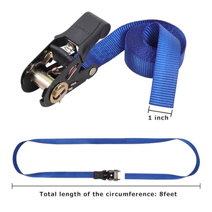 Ayaport Endless Ratchet Strap Ratcheting Tie Down Motorcycle Car Roof Rack Trailer Cargo Straps - size: 1"x8'-4pcs blue