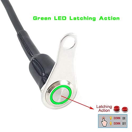 RAYANA Universal Stainless Steel LED Motorcycle Switch ON-Off Handlebar Adjustable Mount Waterproof Switches Button DC12V Fog Light (A-Green-Latching)