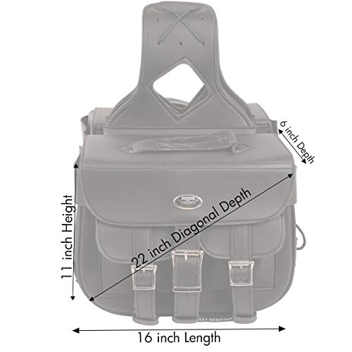 Milwaukee Leather SH67001ZB Black Straight Drop Zip-Off Triple Strap PVC Throw Over Saddlebags - One Size