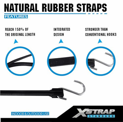 XSTRAP STANDARD 20 Pack 31'' Adjustable Natural Rubber Tarp Straps, EPDM Bungee Cords with Metal S Hooks, Ideal for Securing Tarps, Canvases, Motorcycle, and Cargo - size: 31''