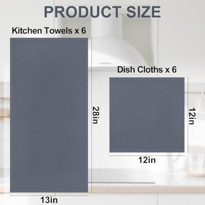 Homaxy 100% Cotton Kitchen Towels and Dishcloths Set, 12 x 12 Inches and 13 x 28 Inches, Set of 12 Bulk Kitchen Towels Set, Ultra Soft Absorbent Dish Cloths for Washing Dishes, Dark Grey - color: Dark Grey, style: 12-Piece Set