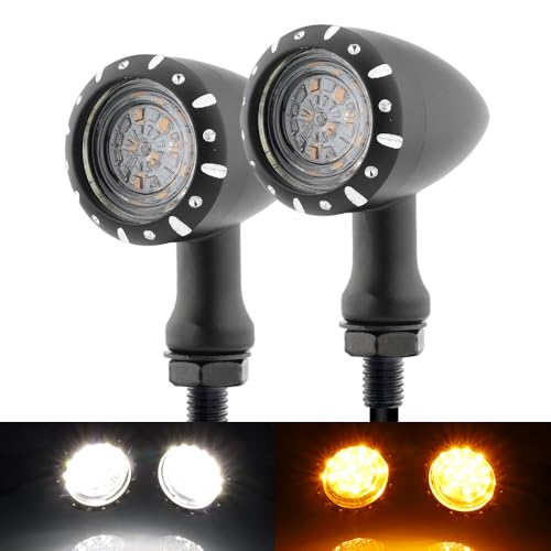 TSUNG 2PCS Motorcycle Bullet LED Front Turn Signal White Amber Light SMD Blinker Indicator for Cruiser Chopper Bobber Cafe Racer Street Bike (SMD LED-3wire Black) - color: CARVING-Black, size: 2PCS Front