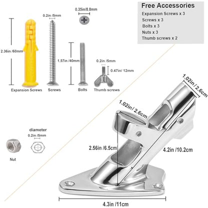 ZOMCHAIN Flag Pole Bracket, Flag Pole Holder, 316 Stainless Steel Marine Grade for Outside House- Polished, Heavy Duty for 1in Flag Pole Mount - 2 Positions - size: 2 Positions Flag Pole Holder