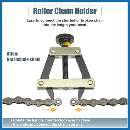 Roller Chain Tools Kit 25-60 Chain Detacher Breaker Cutter Tool Roller Chain Puller Holder Connecting for Bicycle Go Kart Chains Replacement Carbon Steel Black Item Replacement