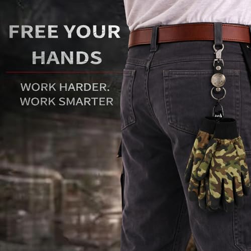 Heavy Duty Glove & Hat Clip with Carabiner, All-Metal Spring Clamp Work Glove Holder for Tool Belt, Harness, Backpack - style: Concho
