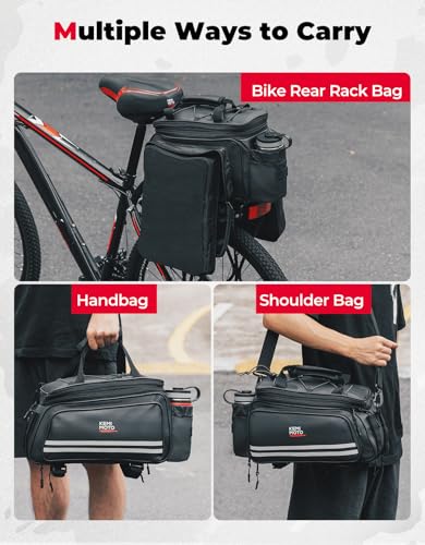KEMIMOTO 20L Bike Bag Rear Rack with Waterproof Rain Cover, Carbon Leather Bike Trunk Bag Pannier Handbag for Bicycle, Ebike, Storage Cargo Mountain Road Bike Commuter - style: Carbon Leather Pvc With Rain Cover